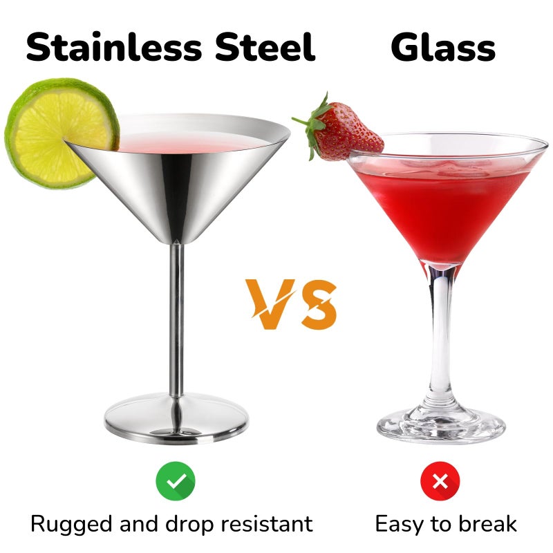 Peohud 4 Pack Stainless Steel Martini Glasses  8 Oz Unbreakable Cocktail Glasses For Margarita  Manhattan  Champagne  Bar  Party  18/8 Mirror Polished Finish  Shatterproof - Image 4
