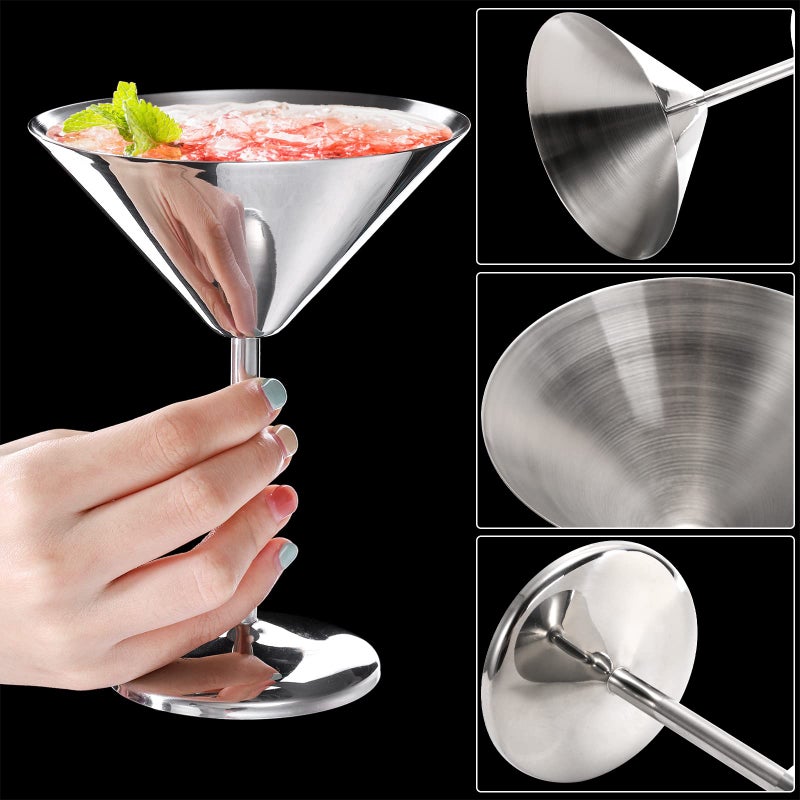 Peohud 4 Pack Stainless Steel Martini Glasses  8 Oz Unbreakable Cocktail Glasses For Margarita  Manhattan  Champagne  Bar  Party  18/8 Mirror Polished Finish  Shatterproof - Image 3