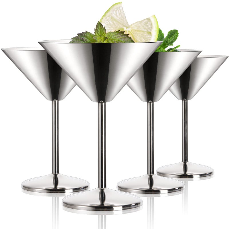 Peohud 4 Pack Stainless Steel Martini Glasses  8 Oz Unbreakable Cocktail Glasses For Margarita  Manhattan  Champagne  Bar  Party  18/8 Mirror Polished Finish  Shatterproof - Image 1