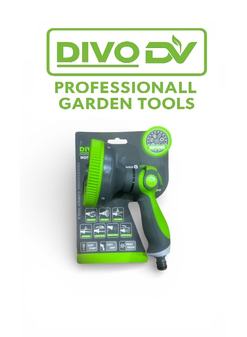 DIVO Professional Garden Hose Nozzle – Model DVO714-33 – Multi-Function Adjustable Spray Gun with Soft Grip, Easy Start & Frost-Proof Design – Ideal for Garden Watering, Car Washing & Outdoor Cleaning - Image 1