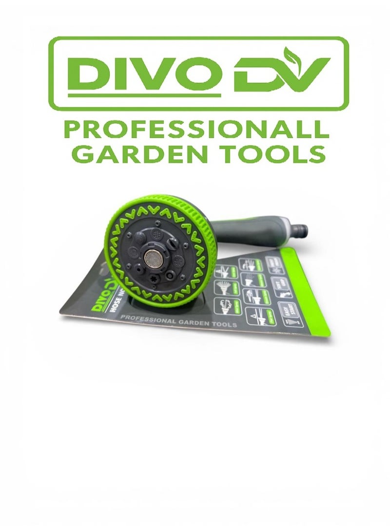 DIVO Professional Garden Hose Nozzle – Model DVO714-33 – Multi-Function Adjustable Spray Gun with Soft Grip, Easy Start & Frost-Proof Design – Ideal for Garden Watering, Car Washing & Outdoor Cleaning - Image 2