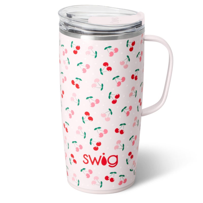 Swig Life 22oz Travel Mug Insulated Tumbler with Handle and Lid Cup Holder Friendly Dishwasher Safe Stainless Steel Travel Coffee Cup Insulated Mug with Lid Cherry Pie - Image 2
