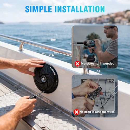 STUDIOFINIX 6.5 Inch Waterproof Marine Speakers - 240W 2-Way Weather Resistant Outdoor Boat Audio with LED Lights, Low Profile Slim Style Suitable for Boat, RV, UTV, ATV, Golf Cart (2 Speakers, Black) - Image 5