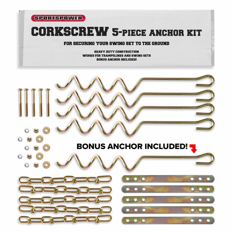 Sportspower MSC5672 Deluxe Corkscrew 5Piece Metal Ground Anchor Hardware Kit for Swing Sets and Trampoline  Gold - Image 1