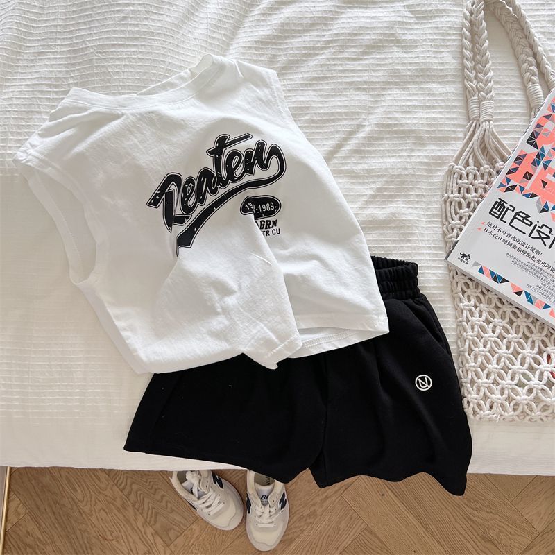 Boys' Cotton Thin Sleeveless Vest T-Shirt Children'S Summer Korean Style Baby Children'S Western Style Top Letter Printing - Image 1