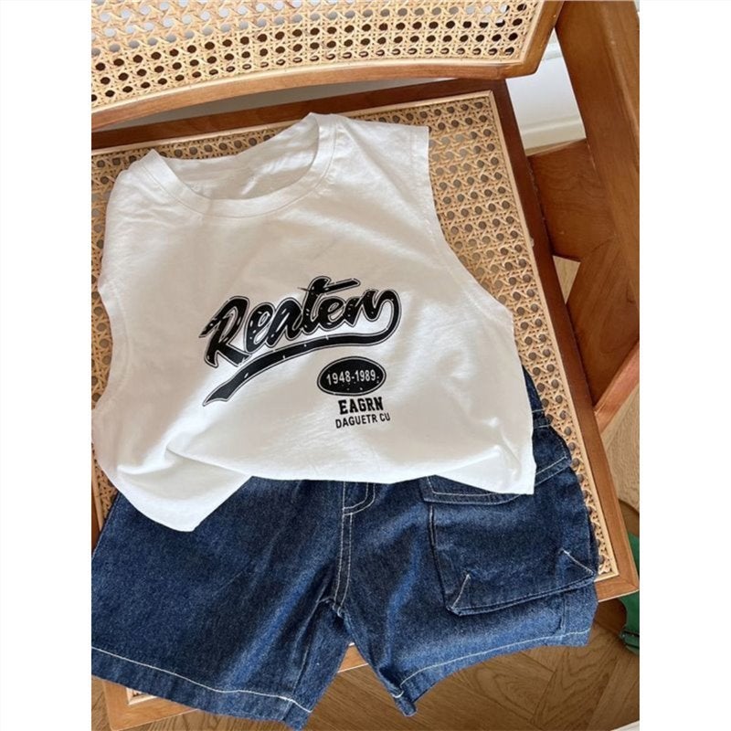 Boys' Cotton Thin Sleeveless Vest T-Shirt Children'S Summer Korean Style Baby Children'S Western Style Top Letter Printing - Image 2