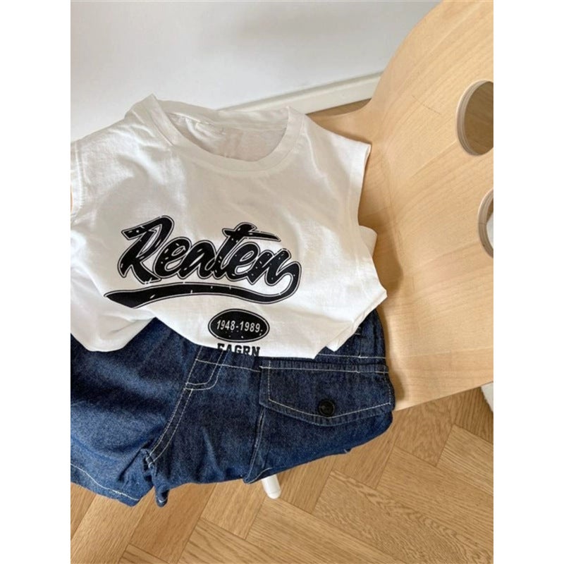 Boys' Cotton Thin Sleeveless Vest T-Shirt Children'S Summer Korean Style Baby Children'S Western Style Top Letter Printing - Image 4