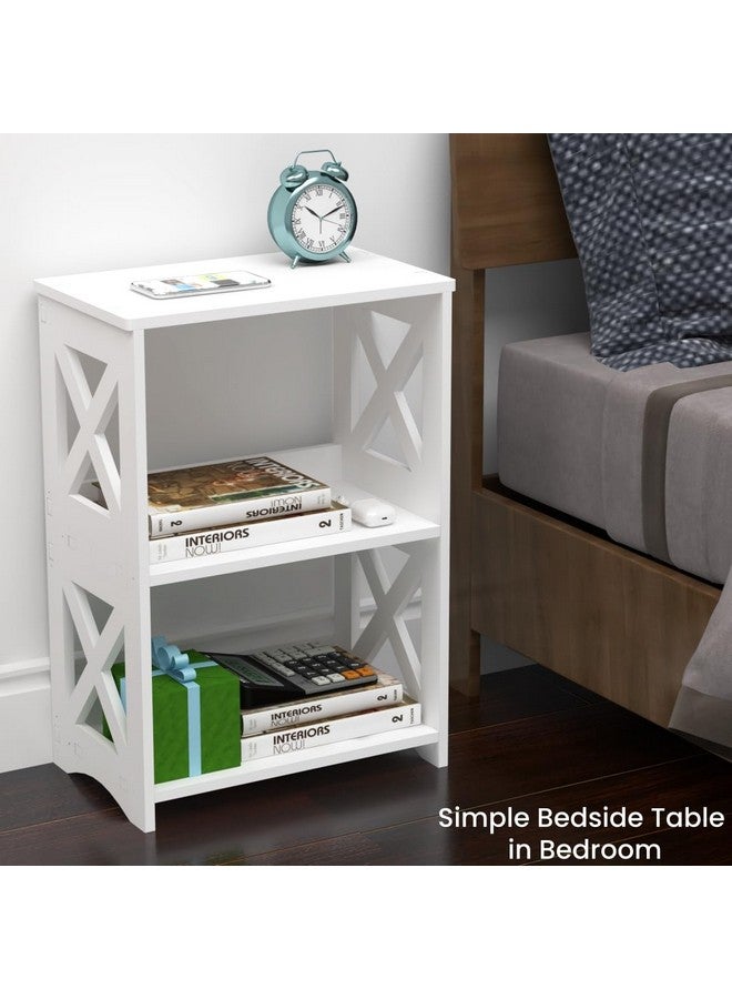 LUCKNOCK Narrow Side Table with Storage, 3-Tier Slim Nightstand for Small Spaces, White Modern End Table, Bedside Table, Bookshelf for Living Room, Bedroom, Bathroom and Office. - Image 4