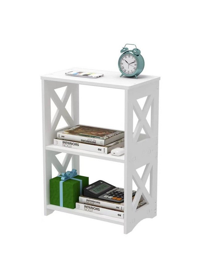 LUCKNOCK Narrow Side Table with Storage, 3-Tier Slim Nightstand for Small Spaces, White Modern End Table, Bedside Table, Bookshelf for Living Room, Bedroom, Bathroom and Office. - Image 1