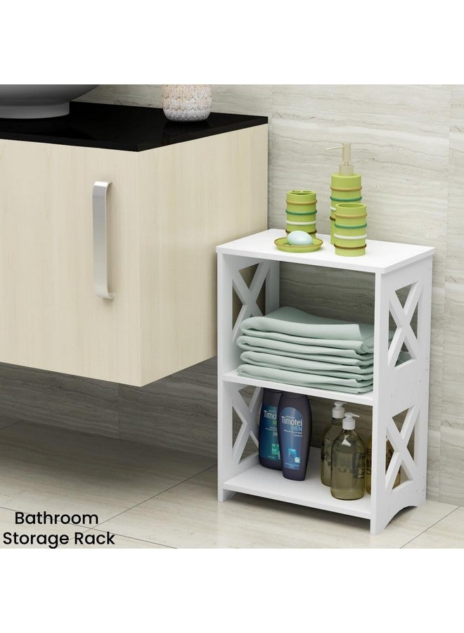 LUCKNOCK Narrow Side Table with Storage, 3-Tier Slim Nightstand for Small Spaces, White Modern End Table, Bedside Table, Bookshelf for Living Room, Bedroom, Bathroom and Office. - Image 5