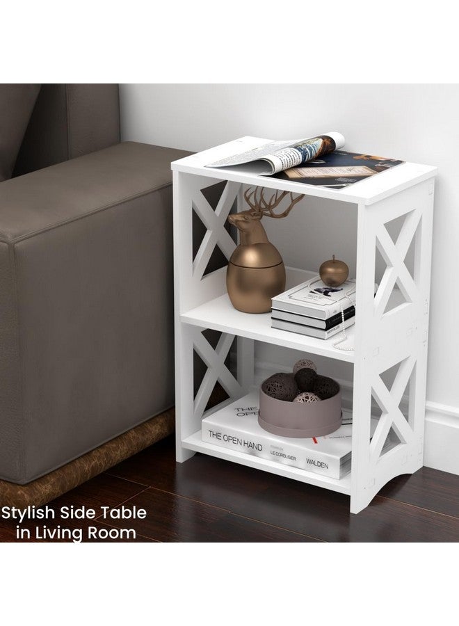 LUCKNOCK Narrow Side Table with Storage, 3-Tier Slim Nightstand for Small Spaces, White Modern End Table, Bedside Table, Bookshelf for Living Room, Bedroom, Bathroom and Office. - Image 3