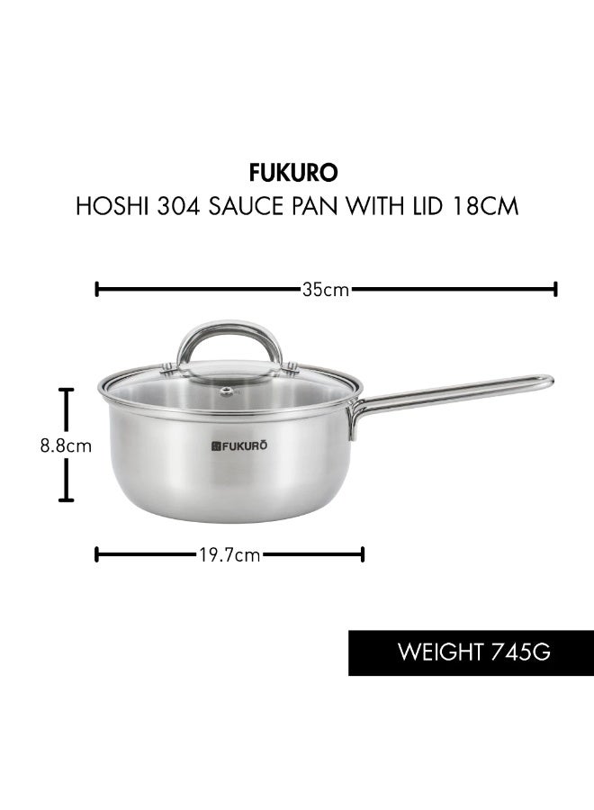 Fukuro Hoshi 304 Stainless Steel Saucepan With Lid (18cm) - Image 1