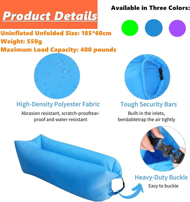Inflatable Sofa Portable and Sofa Bed for Camping Beach and Home Inflatable Couch Foldable and Waterproof Oxford Cloth Fabric (Purple, 1 Pack) - Image 2