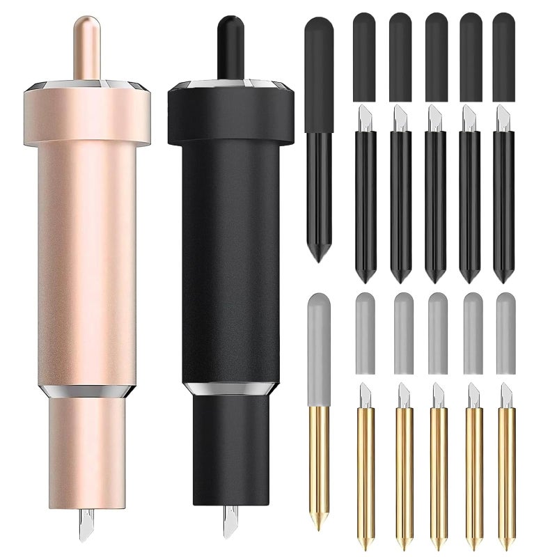 Rngeo 14 Pack Premium Fine Point Blade, 2 Housing & 12 Blades, Compatible with/Maker/Explore 3/Explore Air 2/Air/One, Fine Point Blade Housing for Slicing Cuts Glitter Vinyl, Cardstock, Faux - Image 1