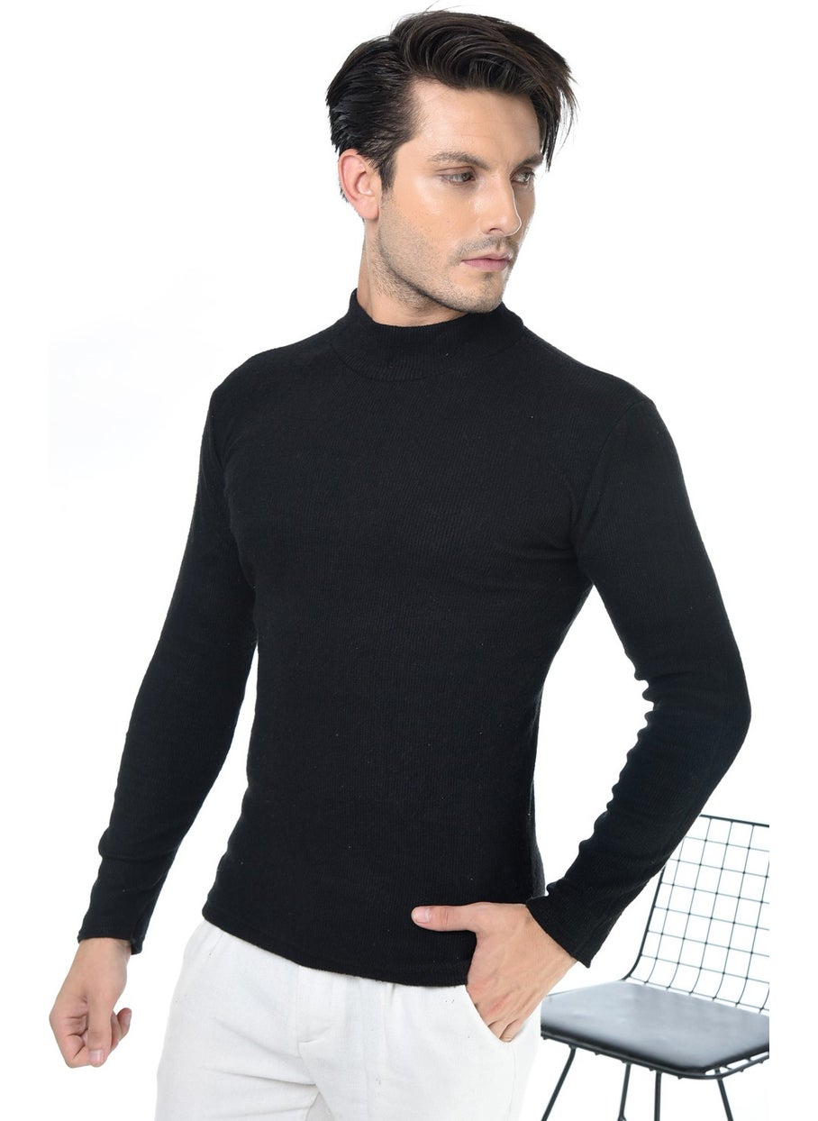 Belifanti Collection - سترة رجالي سوداء بقصّة Slim Fit ذات رقبة مدورة نصفية - Image 1