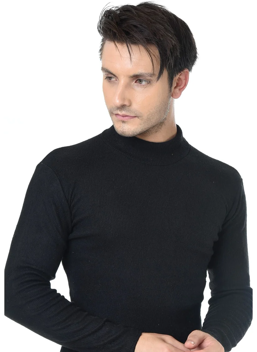 بيليفانتي كولكشن Men's Black Half Turtleneck Slim Fit Sweater