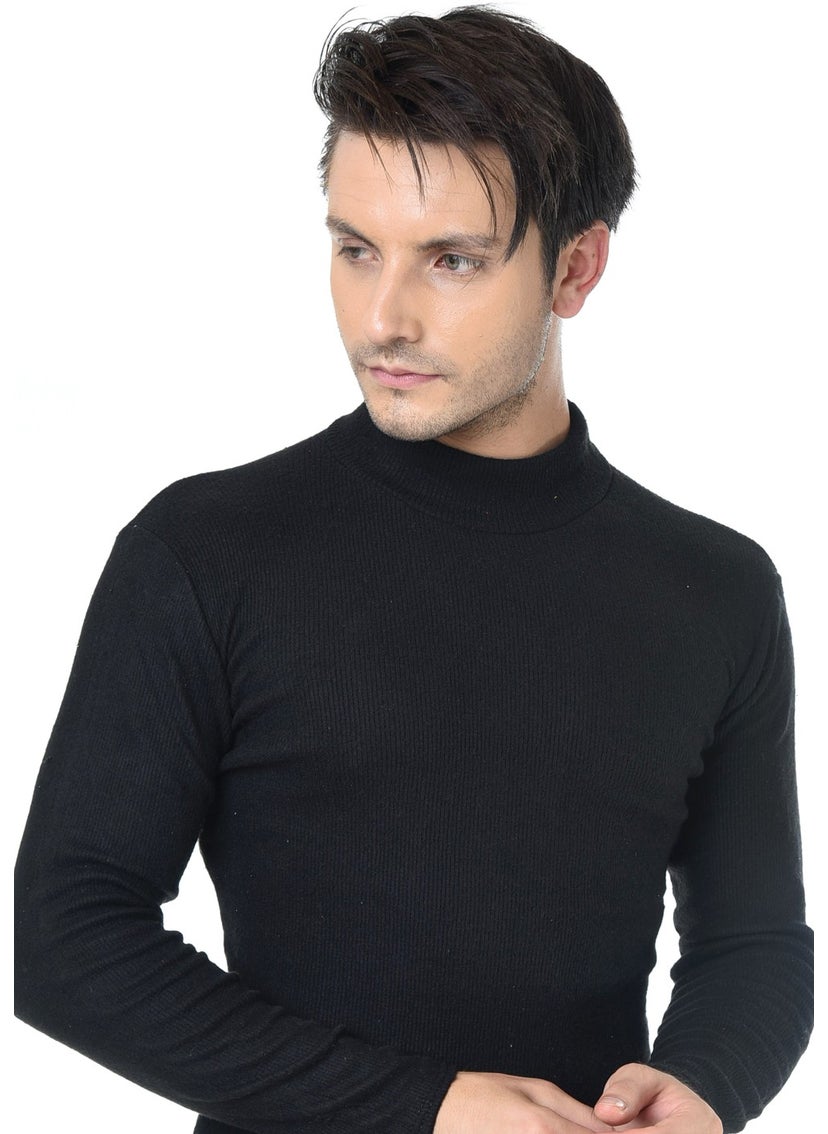 Belifanti Collection - سترة رجالي سوداء بقصّة Slim Fit ذات رقبة مدورة نصفية - Image 1