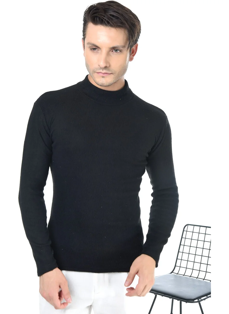 Belifanti Collection Men's Black Half Turtleneck Slim Fit Sweater