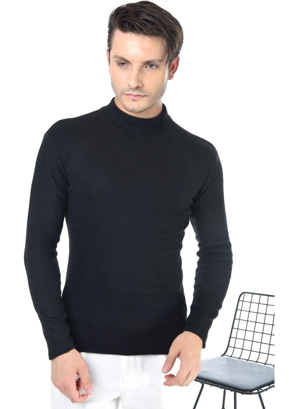 Belifanti Collection - سترة رجالي سوداء بقصّة Slim Fit ذات رقبة مدورة نصفية - Image 1