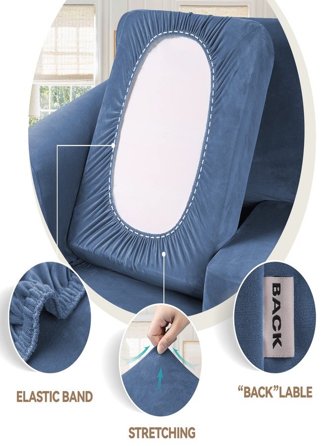 WEERRW Velvet Plush Fabric 4 Pieces Sofa Covers for 3 Cushion Couch with Elastic Bottom Straps in Light Blue - Image 3