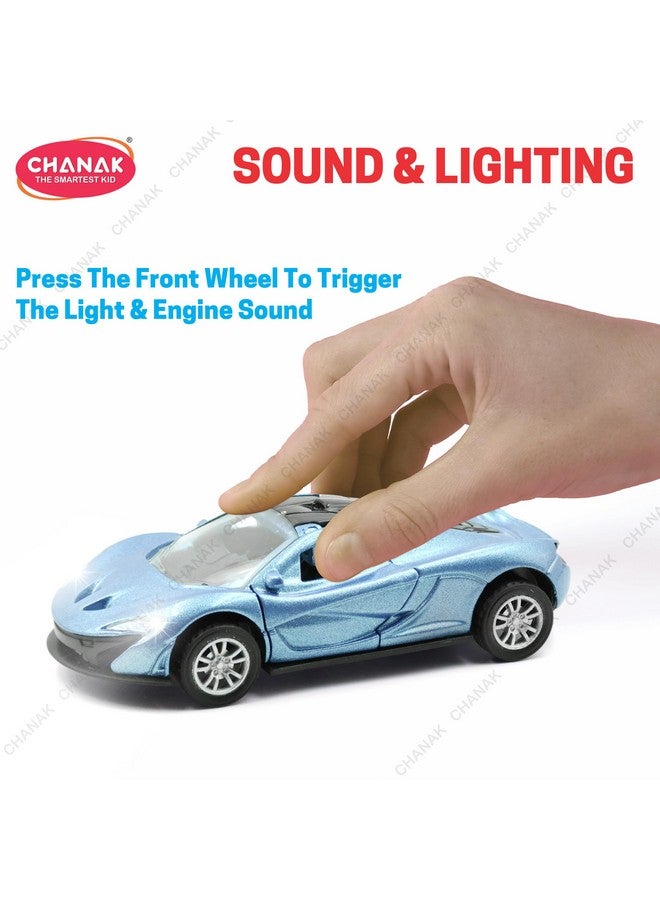 Chanak Chanak Premium Metal Die-Cast Sports Racer Car, Metal Car with Realistic Engine Sound, LED Lights, Open & Close Doors, Pull Back Car Zinc Alloy for Kids Above 3 Years, BIS Approved (Blue) - Image 4