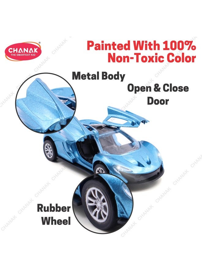 Chanak Chanak Premium Metal Die-Cast Sports Racer Car, Metal Car with Realistic Engine Sound, LED Lights, Open & Close Doors, Pull Back Car Zinc Alloy for Kids Above 3 Years, BIS Approved (Blue) - Image 2