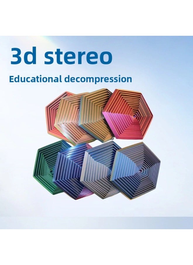 3D Printing Creative Hexagon Spiral Tower Magic Cool Finger Spin Music Puzzle Decompression Spin Toy Ornaments-Color:Six-sided Decompression Disk [red] 7cm