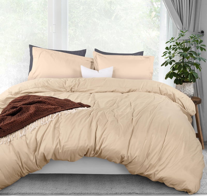 غطاء لحاف يوتوبيا بحجم كامل 3 قطع مع إغلاق بسحاب 1 غطاء لحاف 80X90 بوصة 2 غطاء وسادة 20X26 بوصة بيج لحاف غير مشمول
