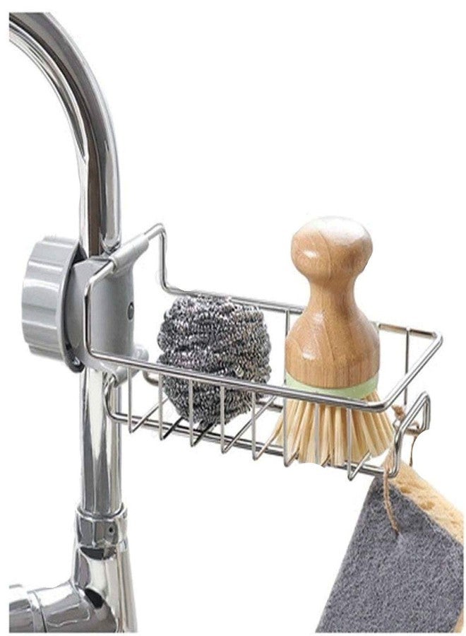 KitchenFest® Stainless Steel Faucet Rack, Washbasin Caddy and Adjustable Kitchen Hanging Soap Sponge Storage Holder - Image 1