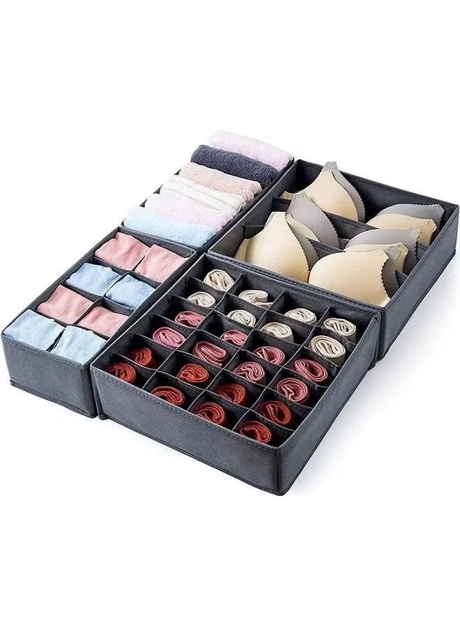 4-Pack Foldable Underwear & Bra Drawer Organizers - Fabric Closet & Dresser Drawer Dividers - Dark Gray Storage Box for Lingerie, Panties, Socks, and Briefs - Image 1