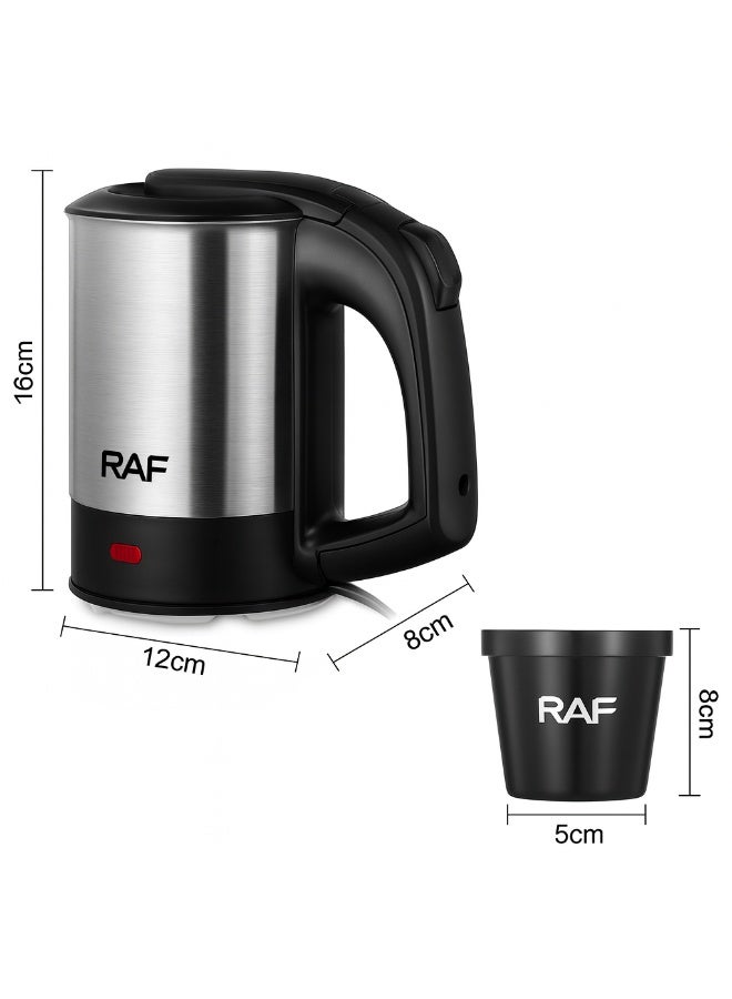 RAF Electric Kettle 500ml – 1000W Stainless Steel Portable Mini Kettle with LED Indicator, Automatic Shut-Off, BPA-Free Interior, 2 Plastic Cups Included (Model R.7887) - Image 2