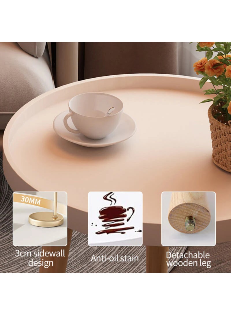 MAAS Modern Round Side Table, Living Room Side Table, Mid-Century Style Bedside Table, Small Round Table for Sofa, Bedside, Bedroom and Office, White Tray Top with Wooden Legs - Image 4