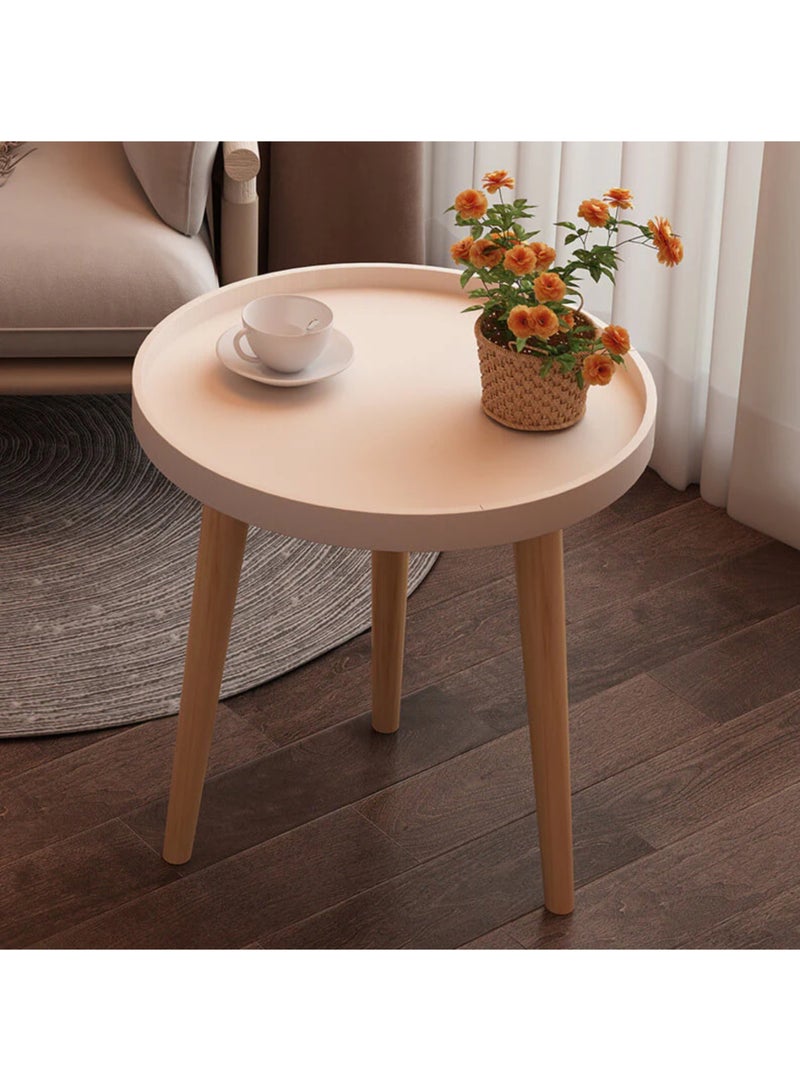 MAAS Modern Round Side Table, Living Room Side Table, Mid-Century Style Bedside Table, Small Round Table for Sofa, Bedside, Bedroom and Office, White Tray Top with Wooden Legs - Image 3