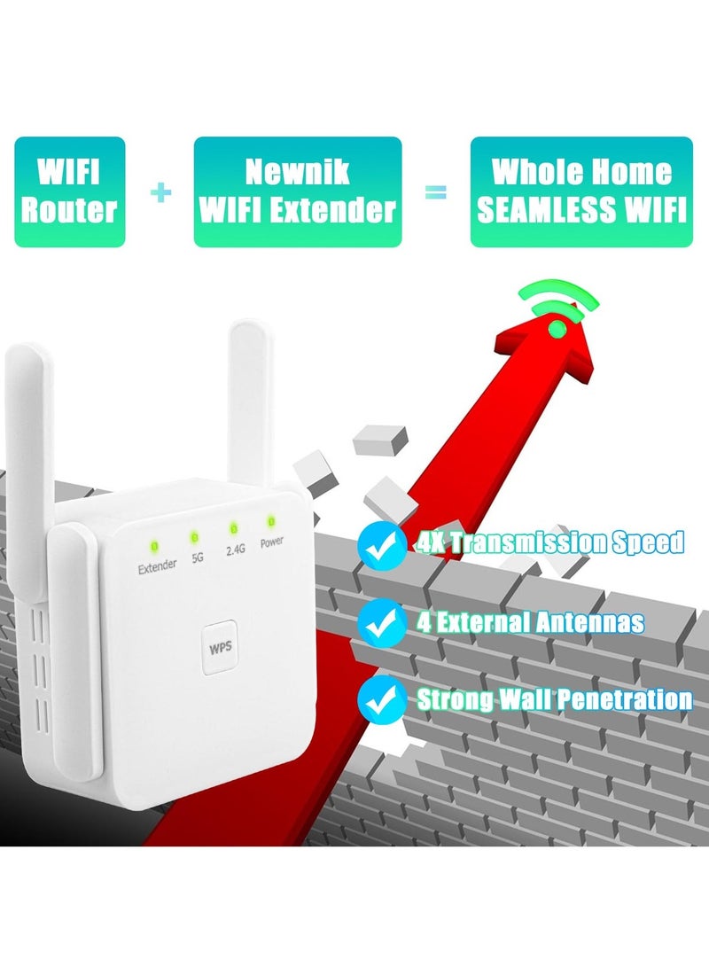 نيونيك مكرر واي فاي ثنائي النطاق 2.4G/5G بسرعة 1200 ميجابت في الثانية مع منفذ إيثرنت (أبيض) - Image 2