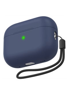 سيوسي غطاء حافظة AirPods Pro 2 2022، غطاء حافظة من السيليكون الفاخر مع حبل حماية كامل مع ضوء LED أمامي مرئي (أزرق منتصف الليل)  - Image 1