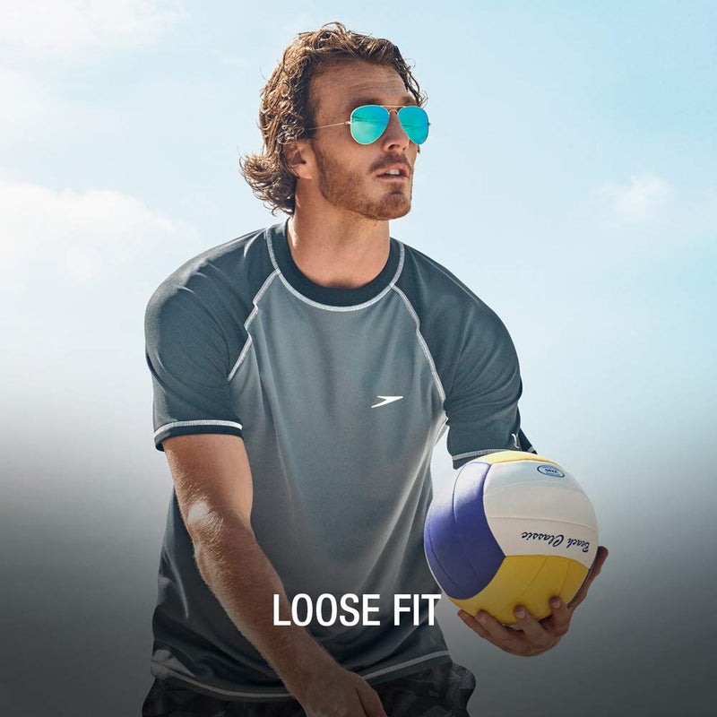 Speedo Men's Uv Swim Shirt Short Sleeve Loose Fit Easy Tee, Speedo Black, Uv Swim Shirt Short Sleeve Loose Fit Easy Tee - Image 2