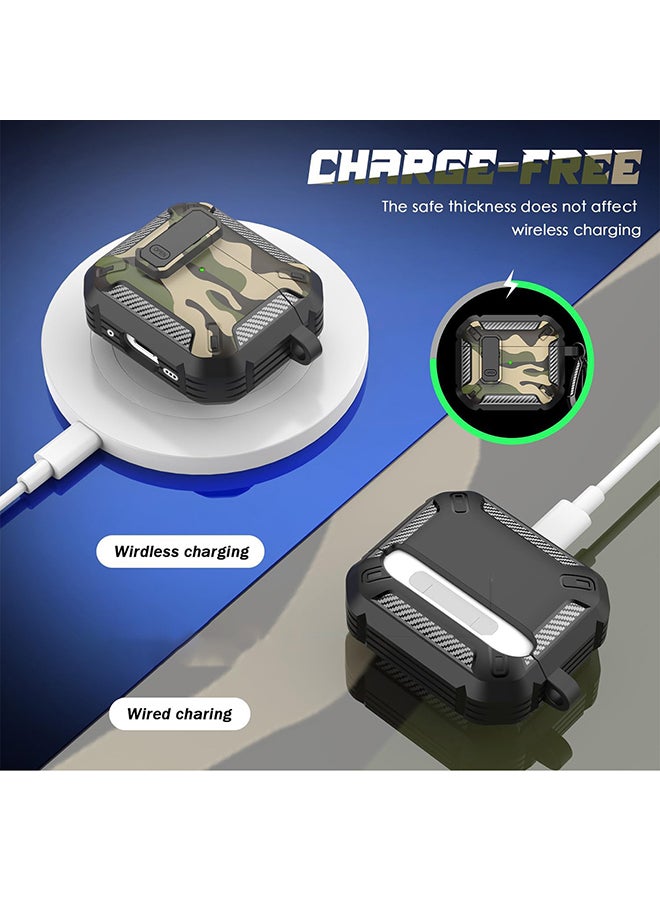 O Ozone For AirPods 4 Case Cover (2024) with Secure Lock Clip, Camouflage Design Full Drop Protection Shockproof Hard PC Case Cover Keychain- Camouflage Blue - Image 3