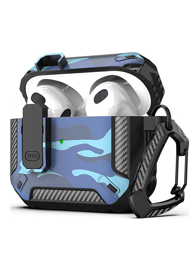 O Ozone For AirPods 4 Case Cover (2024) with Secure Lock Clip, Camouflage Design Full Drop Protection Shockproof Hard PC Case Cover Keychain- Blue  - Image 1
