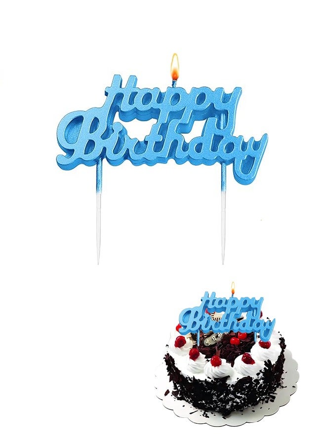 عيد ميلاد سعيد شمعة رسالة كعكة الديكور لتزيين كعكة عيد ميلاد الديكور اللوازم الحفلية (مطلي بالكهرباء الأزرق) - Image 1