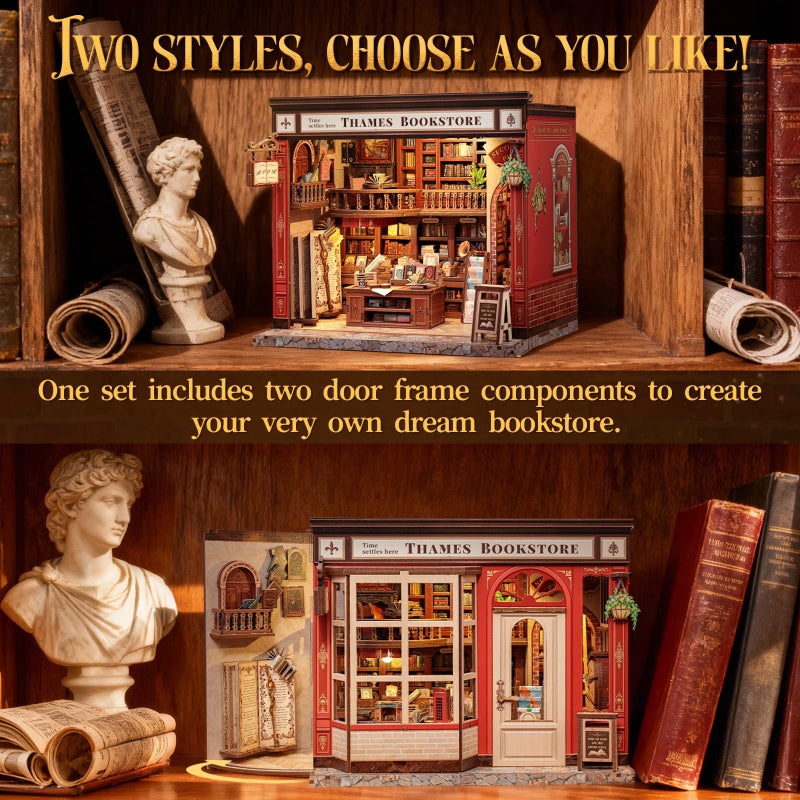 CUTEBEE Book Nook Kit - British Bookstore Magic DIY Miniature House Dollhouse Kit for Adults, Library Booknook Bookshelf Decor 3D Wooden Puzzle, Gifts for Family, Friends(Thames Bookstore) - Image 5
