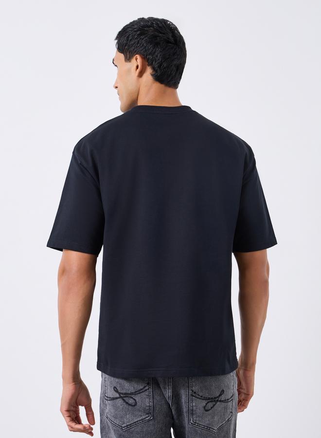 Styli Men Black Graphic Embroidery Oversized T-Shirt - Image 3