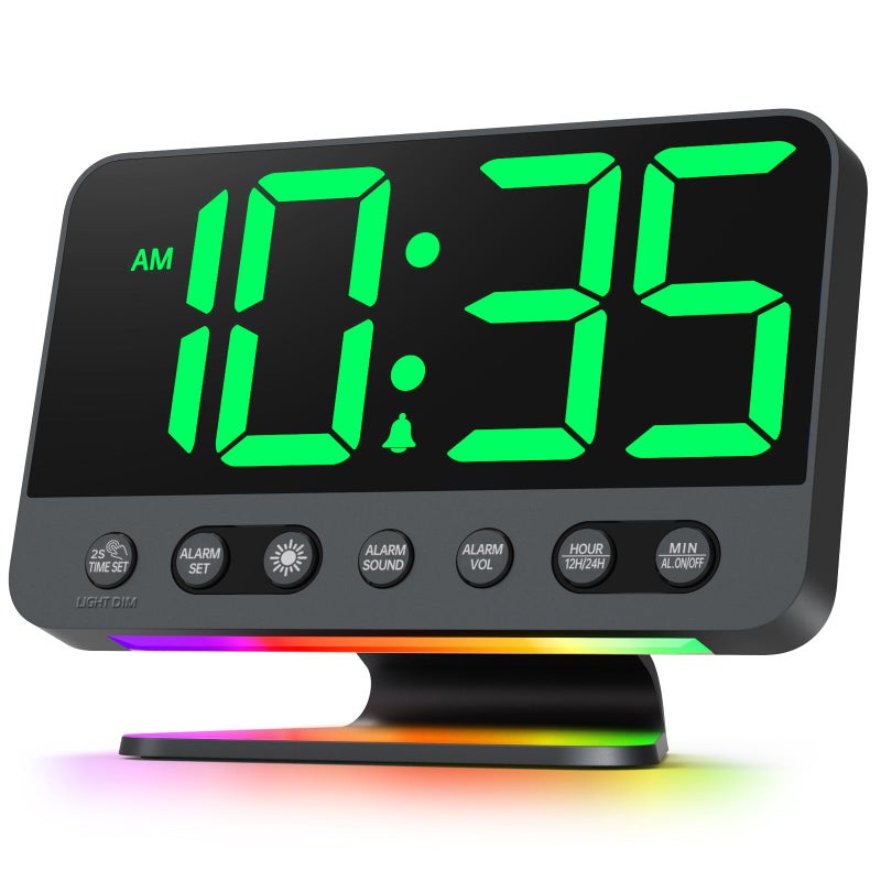 Odokee Digital Alarm Clocks for Bedrooms Large Bold Number 5 Brightness Dimmer  Easy to Read Across The Room  5 Alarm Sound 8 Night Light  Green