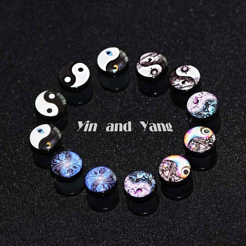 FLYUN Fake Gauges, 6 Pairs Men's Earrings, Faux Plugs Black Stud Surgical Steel Screw Flat Back Punk Earrings Hypoallergenic 18G/1MM - Image 5