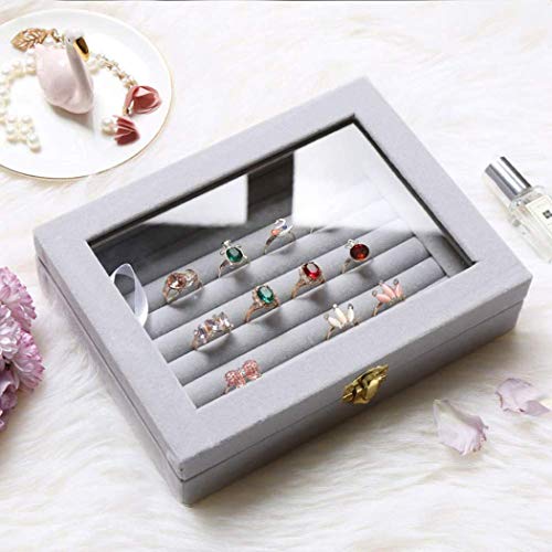 KRISHYAM® Clear Lid Velvet Jewelry Organizer - Stackable Tray Earring Display Showcase | Lockable Jewelry Organizer Gifts for Girls, Women (7 Slot Jewellery Box Grey) - Image 2