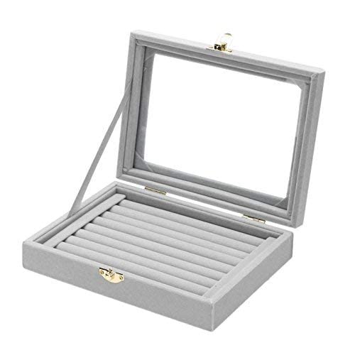 KRISHYAM® Clear Lid Velvet Jewelry Organizer - Stackable Tray Earring Display Showcase | Lockable Jewelry Organizer Gifts for Girls, Women (7 Slot Jewellery Box Grey) - Image 3
