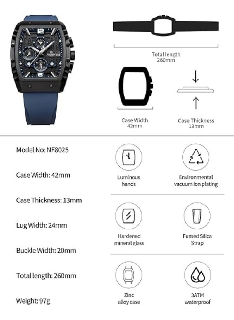 NAVIFORCE Waterproof Chronograph Sport Watch for Men, with Auto Date Quartz Wrist Watch, Colorful Silicone Band NF8025 - Image 4