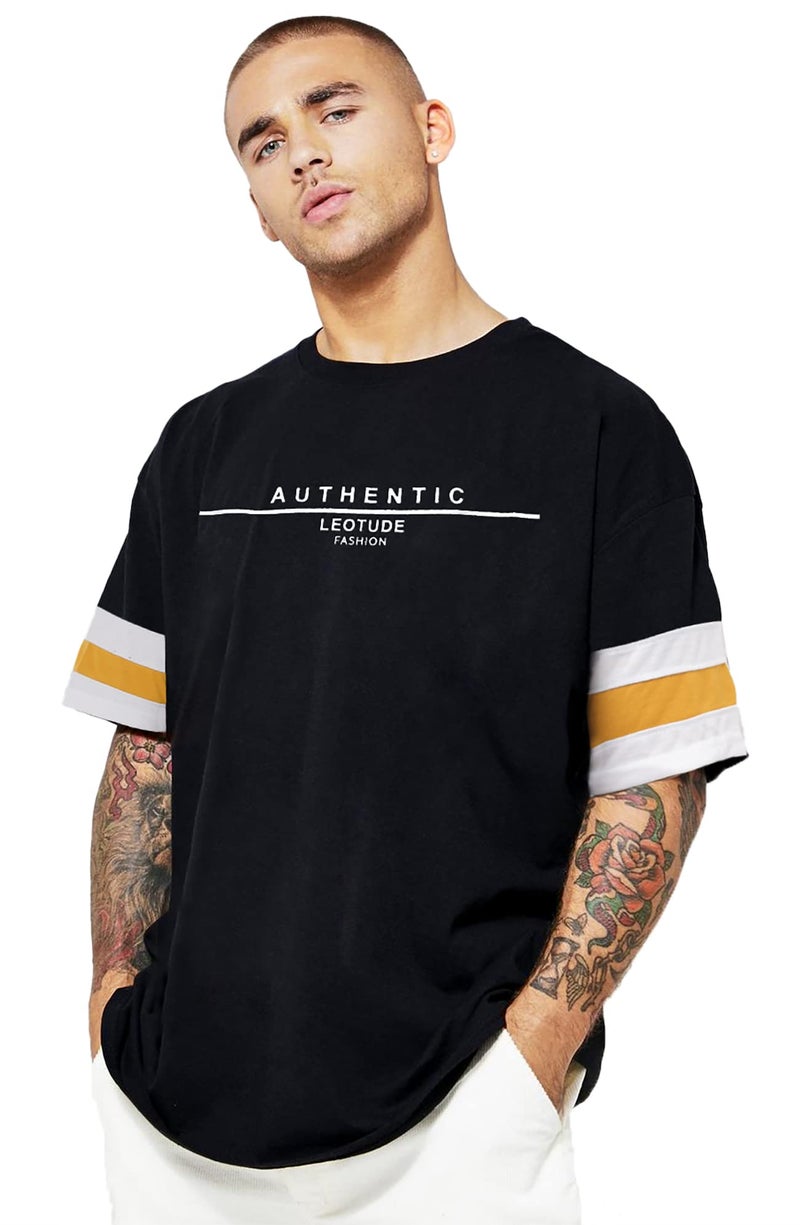 LEOTUDE Oversized Half Sleeve Men's T-Shirt (PO2_FS49_Wild-Wolf_P_Black-Maron_XL) - Image 2