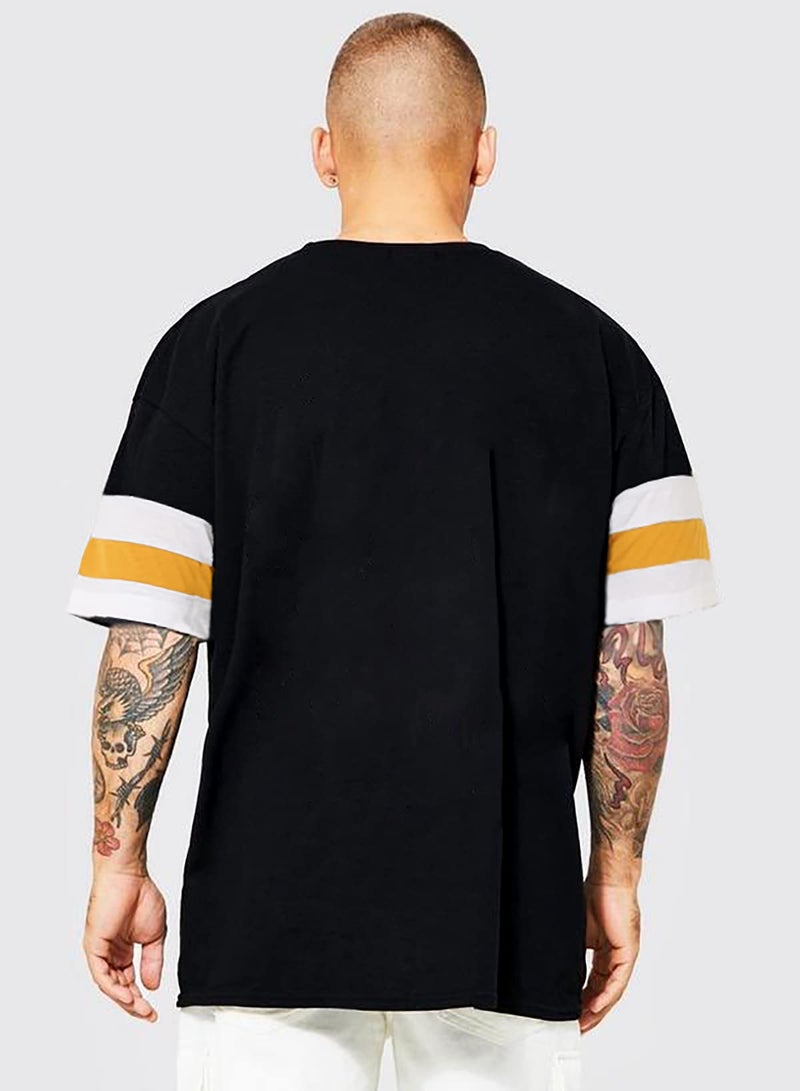 LEOTUDE Oversized Half Sleeve Men's T-Shirt (PO2_FS49_Wild-Wolf_P_Black-Maron_XL) - Image 3