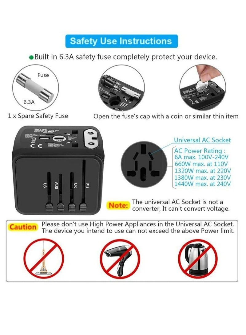 Universal International Travel Power Adapter W/ High Speed 2.4A USB, 3.0A Type-C Wall Charger, European Adapter, Worldwide AC Outlet Plugs Adapters - Image 4