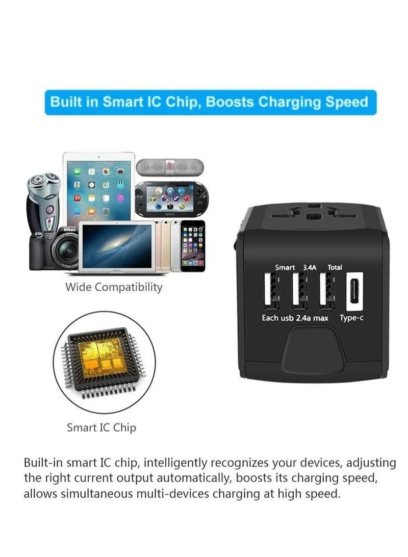 Universal International Travel Power Adapter W/ High Speed 2.4A USB, 3.0A Type-C Wall Charger, European Adapter, Worldwide AC Outlet Plugs Adapters - Image 5